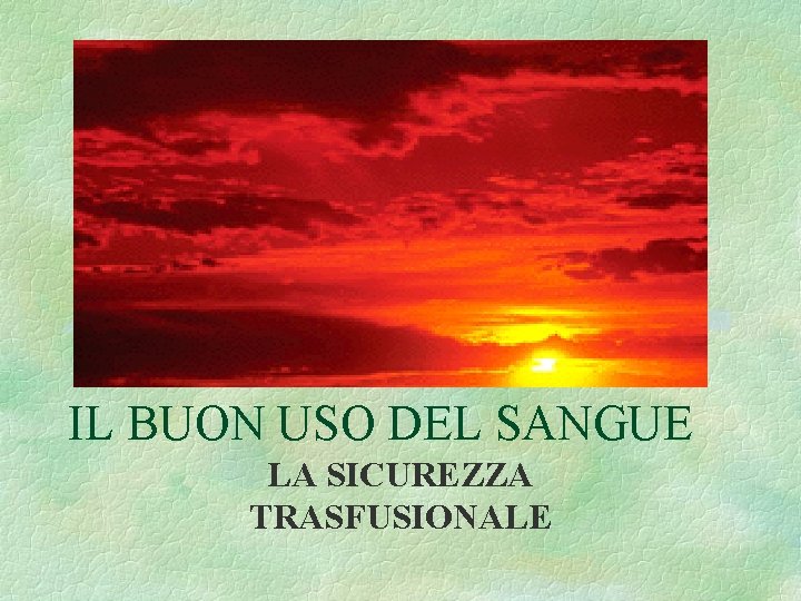 IL BUON USO DEL SANGUE LA SICUREZZA TRASFUSIONALE 