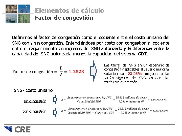 Elementos de cálculo Factor de congestión Definimos el factor de congestión como el cociente