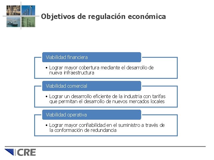 Objetivos de regulación económica Viabilidad financiera • Lograr mayor cobertura mediante el desarrollo de