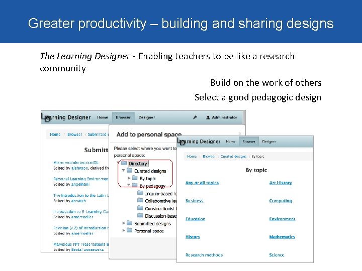 Greater productivity – building and sharing designs The Learning Designer - Enabling teachers to