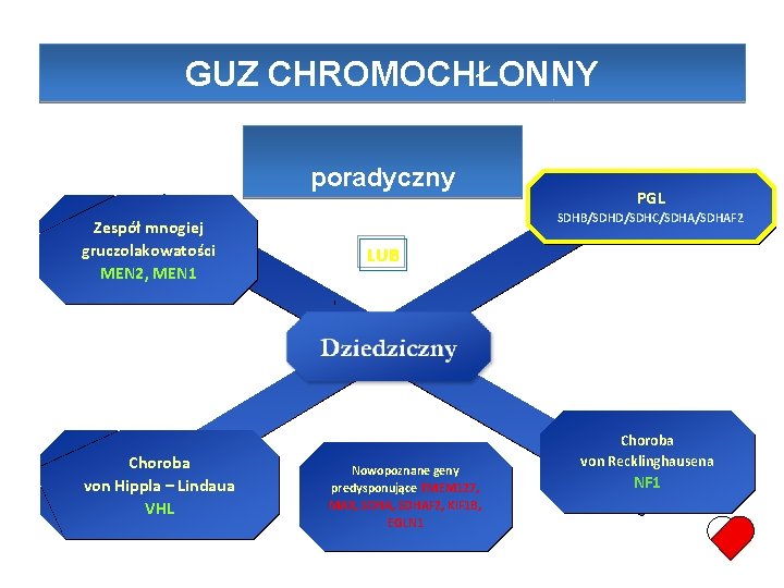 GUZ CHROMOCHŁONNY S poradyczny Zespół mnogiej gruczolakowatości MEN 2, MEN 1 Choroba von Hippla