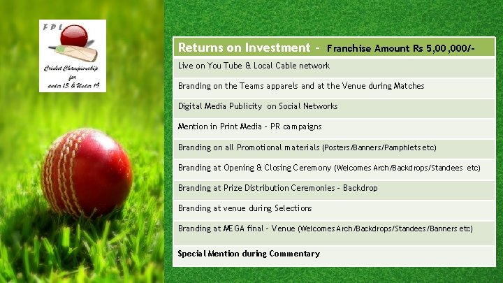 Returns on Investment - Franchise Amount Rs 5, 000/- Live on You Tube &