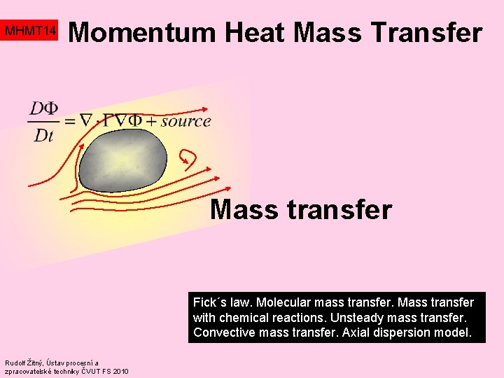 MHMT 14 Momentum Heat Mass Transfer Mass transfer Fick´s law. Molecular mass transfer. Mass