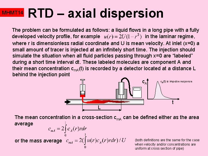 MHMT 14 RTD – axial dispersion The problem can be formulated as follows: a
