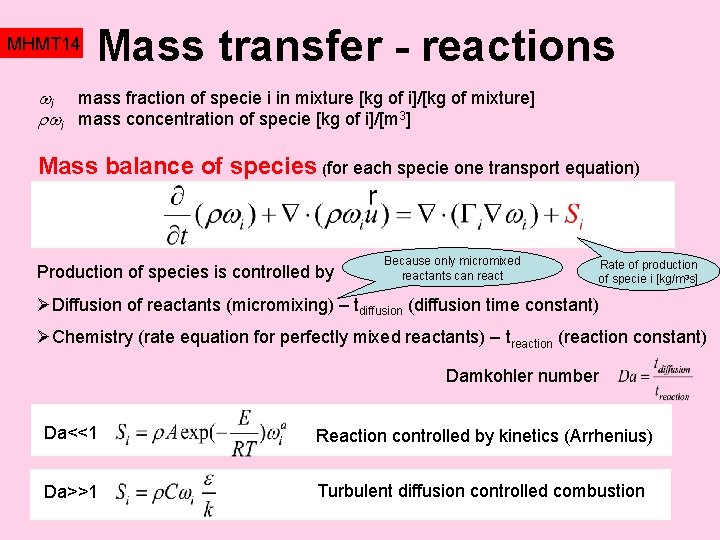 MHMT 14 Mass transfer - reactions i mass fraction of specie i in mixture