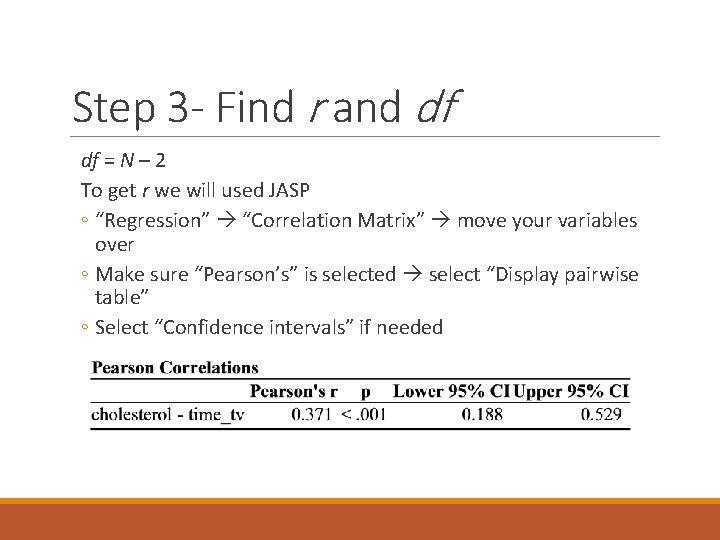 Step 3 - Find r and df df = N – 2 To get