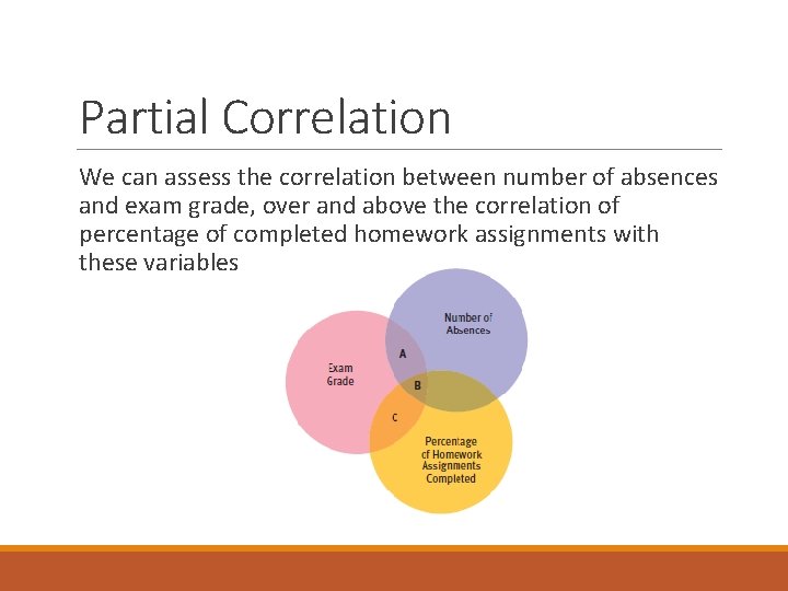 Partial Correlation We can assess the correlation between number of absences and exam grade,