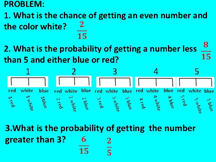 PROBLEM: 1. What is the chance of getting an even number and the color