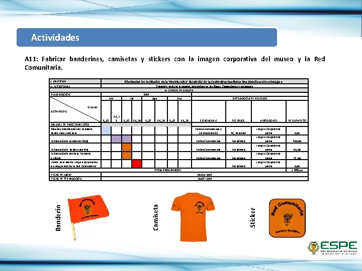  Actividades A 11: Fabricar banderines, camisetas y stickers con la imagen corporativa del