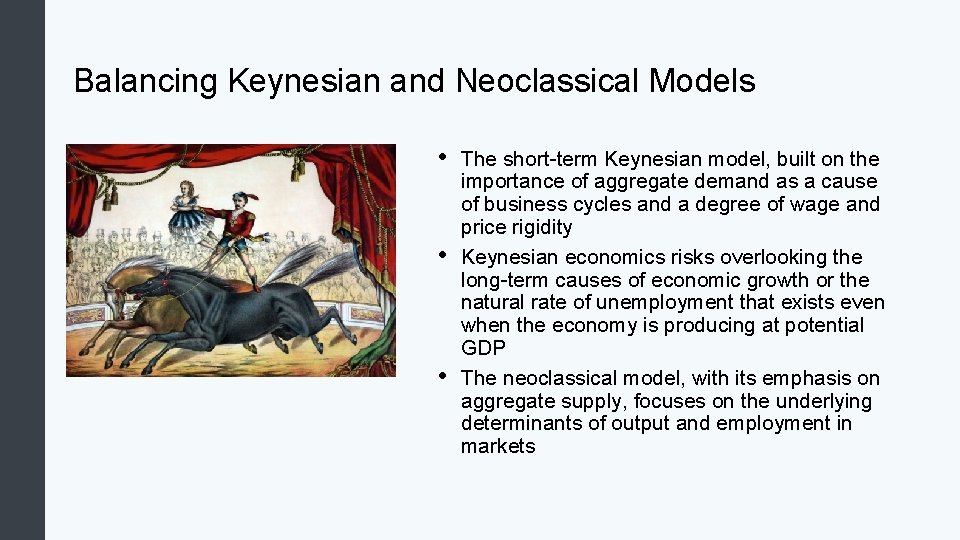 Balancing Keynesian and Neoclassical Models • • • The short-term Keynesian model, built on