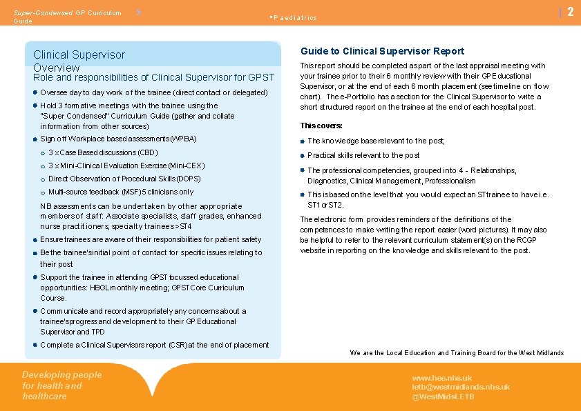 Super-Condensed GP Curriculum Guide Clinical Supervisor Overview Role and responsibilities of Clinical Supervisor for