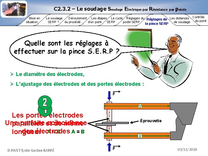 C 2. 3. 2 – Le soudage Soudage Electrique par Résistance par points Mise