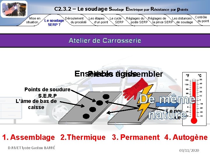 C 2. 3. 2 – Le soudage Soudage Electrique par Résistance par points Mise