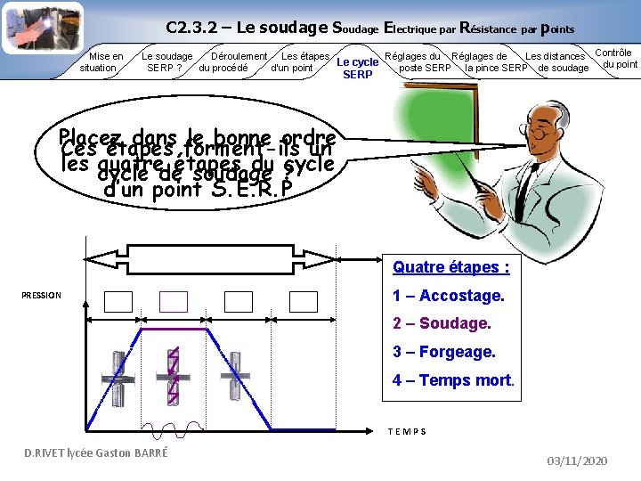 C 2. 3. 2 – Le soudage Soudage Electrique par Résistance par points Mise