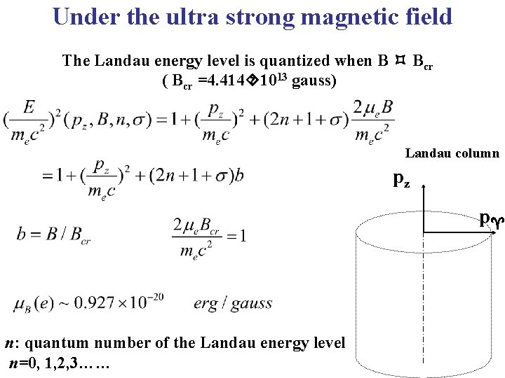 Under the ultra strong magnetic field The Landau energy level is quantized when B