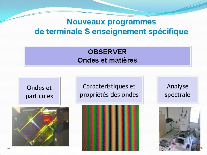 Nouveaux programmes de terminale S enseignement spécifique OBSERVER Ondes et matières Ondes et particules