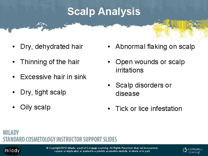 Scalp Analysis • Dry, dehydrated hair • Abnormal flaking on scalp • Thinning of