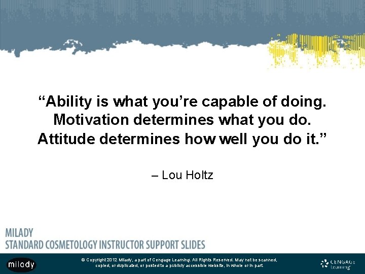“Ability is what you’re capable of doing. Motivation determines what you do. Attitude determines