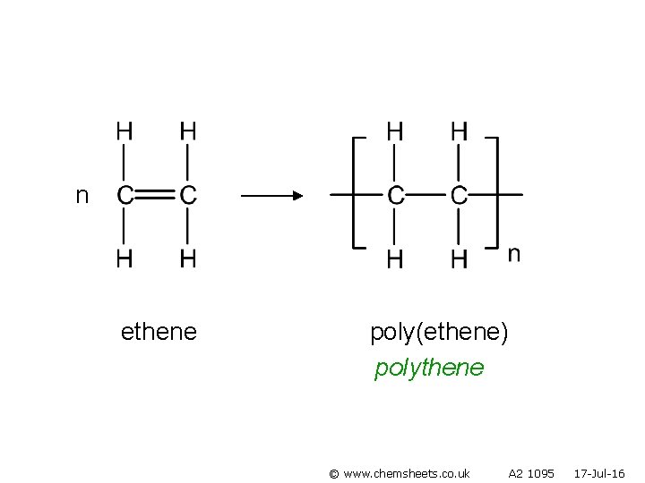 n ethene poly(ethene) polythene © www. chemsheets. co. uk A 2 1095 17 -Jul-16