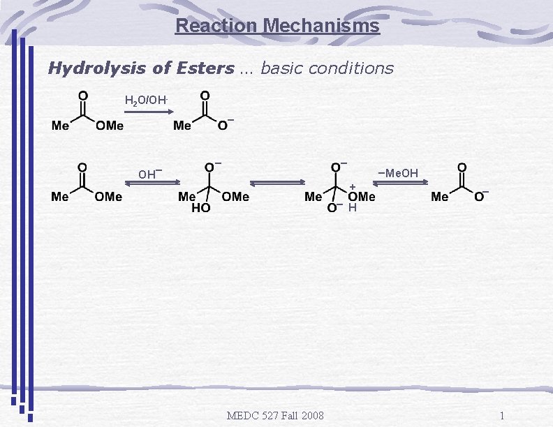 Reaction Mechanisms Hydrolysis of Esters … basic conditions H 2 O/OH_ OH _ _