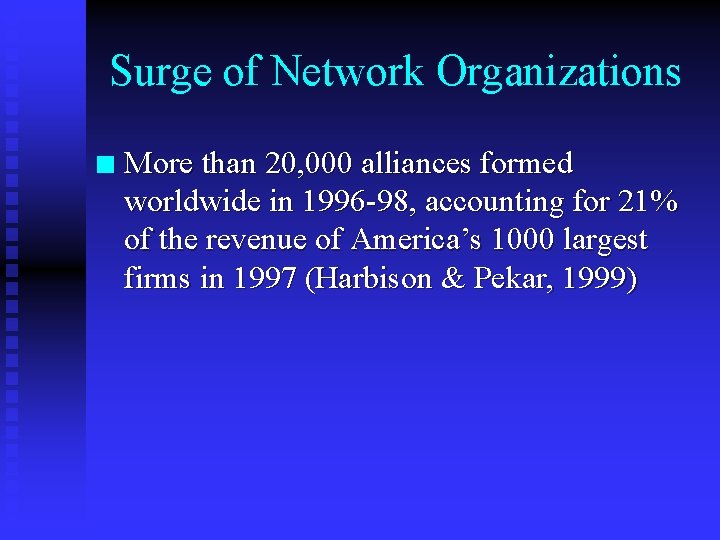 Surge of Network Organizations n More than 20, 000 alliances formed worldwide in 1996