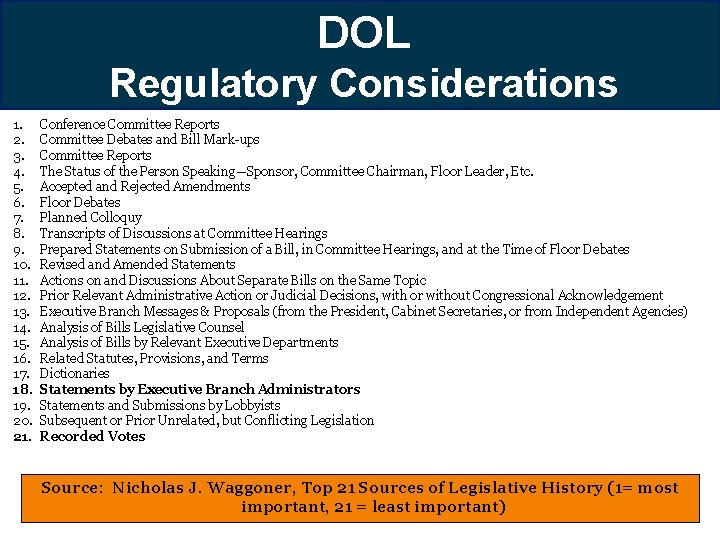 DOL Regulatory Considerations 1. 2. 3. 4. 5. 6. 7. 8. 9. 10. 11.