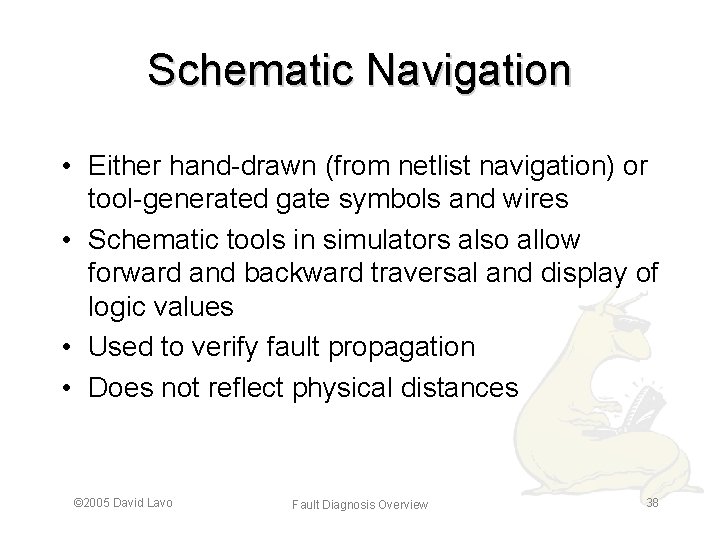 Schematic Navigation • Either hand-drawn (from netlist navigation) or tool-generated gate symbols and wires
