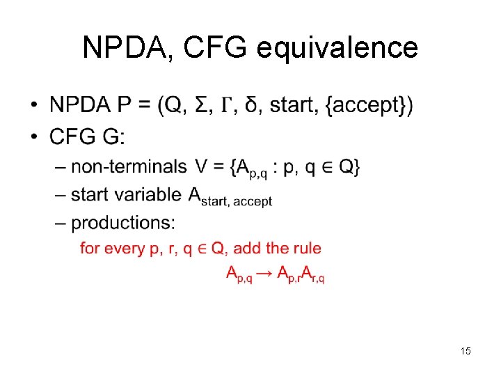 NPDA, CFG equivalence • 15 