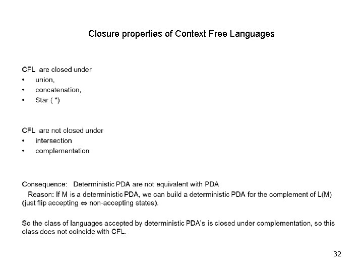 Closure properties of Context Free Languages • 32 