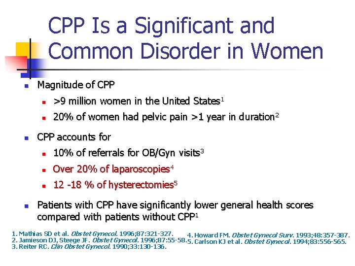 CPP Is a Significant and Common Disorder in Women n Magnitude of CPP n CPP Is a Significant and Common Disorder in Women n Magnitude of CPP n