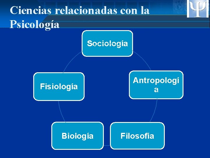 Ciencias relacionadas con la Psicología Sociología Fisiología Biología Antropologí a Filosofía 