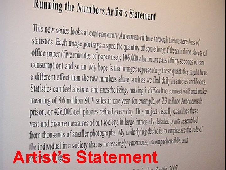 Artist’s Statement © 2013 Artist, INC 