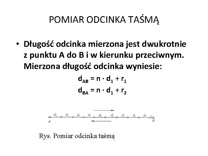 POMIAR ODCINKA TAŚMĄ • Długość odcinka mierzona jest dwukrotnie z punktu A do B