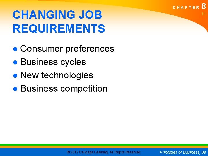 CHANGING JOB REQUIREMENTS CHAPTER 8 11 ● Consumer preferences ● Business cycles ● New