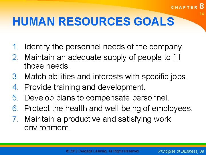 CHAPTER HUMAN RESOURCES GOALS 8 14 1. Identify the personnel needs of the company.