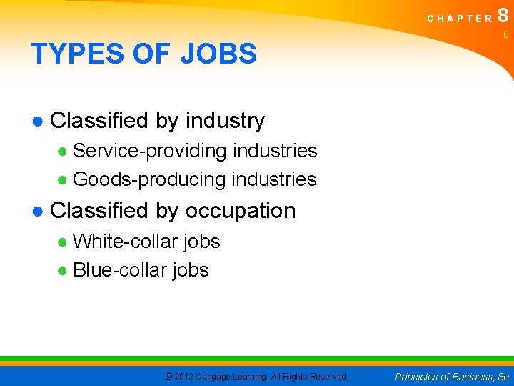 CHAPTER TYPES OF JOBS 8 6 ● Classified by industry ● Service-providing industries ●
