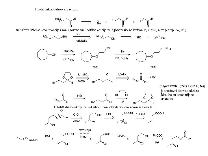 1, 3 -difunkcionalizovani retroni transform Michael-ove reakcije (konjugovana nukleofilna adicija na α, β-nezasićene karbonile,