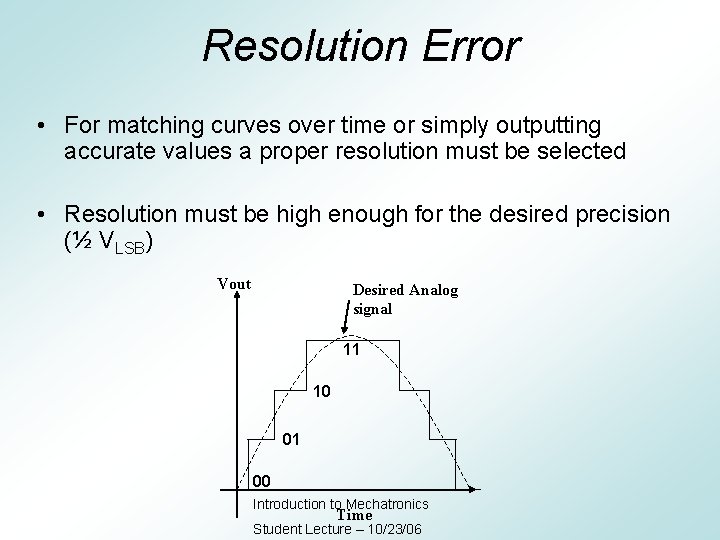 Resolution Error • For matching curves over time or simply outputting accurate values a