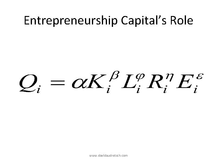 Entrepreneurship Capital’s Role www. davidaudretsch. com Entrepreneurship Capital’s Role www. davidaudretsch. com