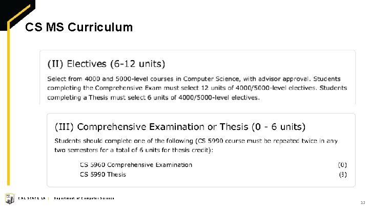 CS MS Curriculum CAL STATE LA | Department of Computer Science 12 