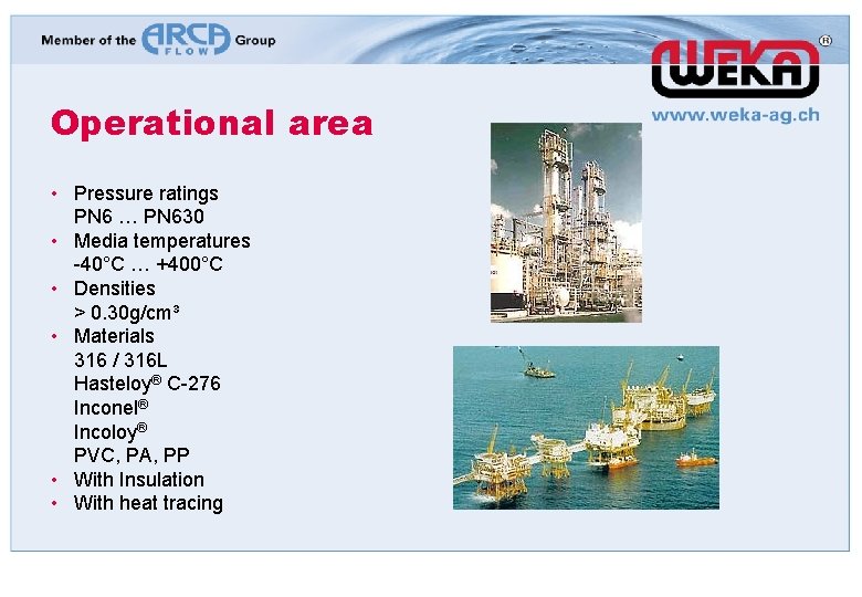 Operational area • Pressure ratings PN 6 … PN 630 • Media temperatures -40°C