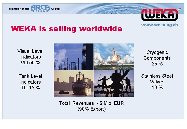 WEKA is selling worldwide Visual Level Indicators VLI 50 % Cryogenic Components 25 %