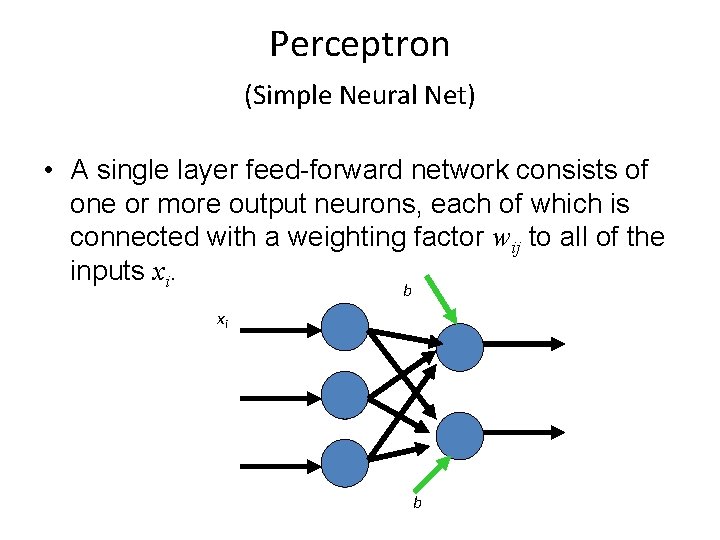 Perceptron (Simple Neural Net) • A single layer feed-forward network consists of one or