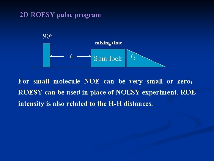 2 D ROESY pulse program 90° mixing time t 1 Spin-lock t 2 For 2 D ROESY pulse program 90° mixing time t 1 Spin-lock t 2 For
