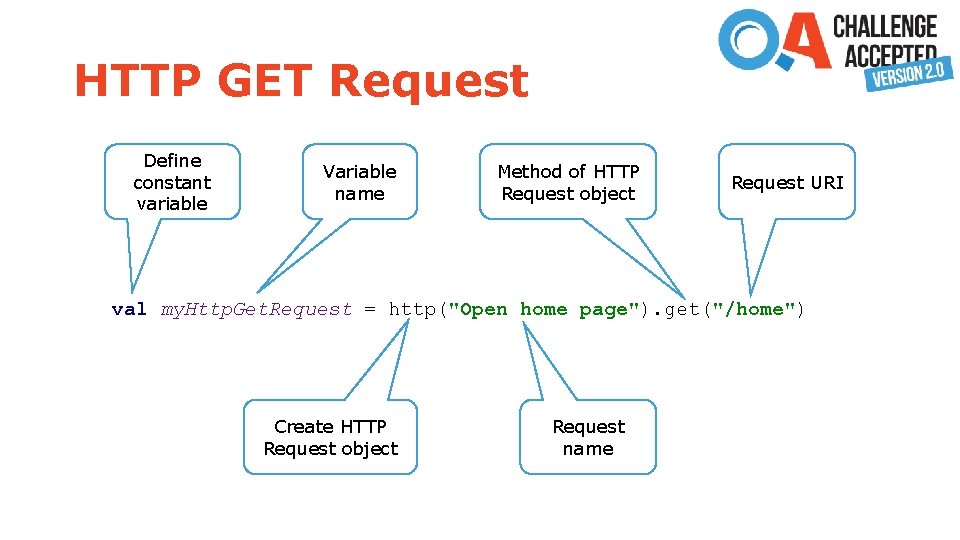 HTTP GET Request Define constant variable Variable name Method of HTTP Request object Request