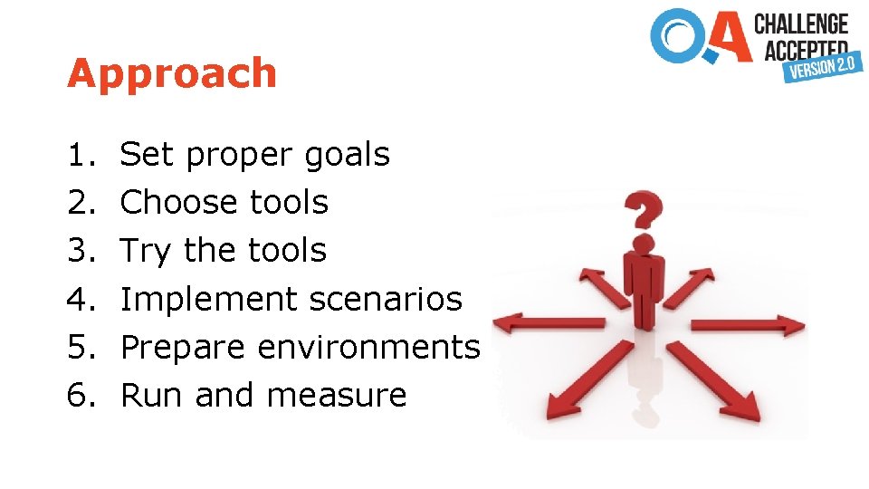 Approach 1. 2. 3. 4. 5. 6. Set proper goals Choose tools Try the