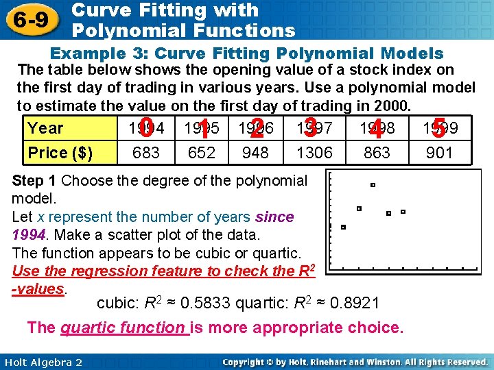 6 -9 Curve Fitting with Polynomial Functions Example 3: Curve Fitting Polynomial Models The