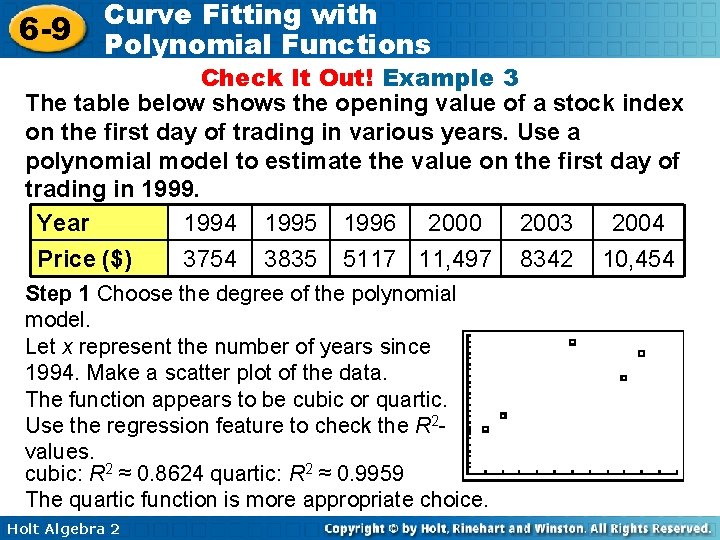6 -9 Curve Fitting with Polynomial Functions Check It Out! Example 3 The table