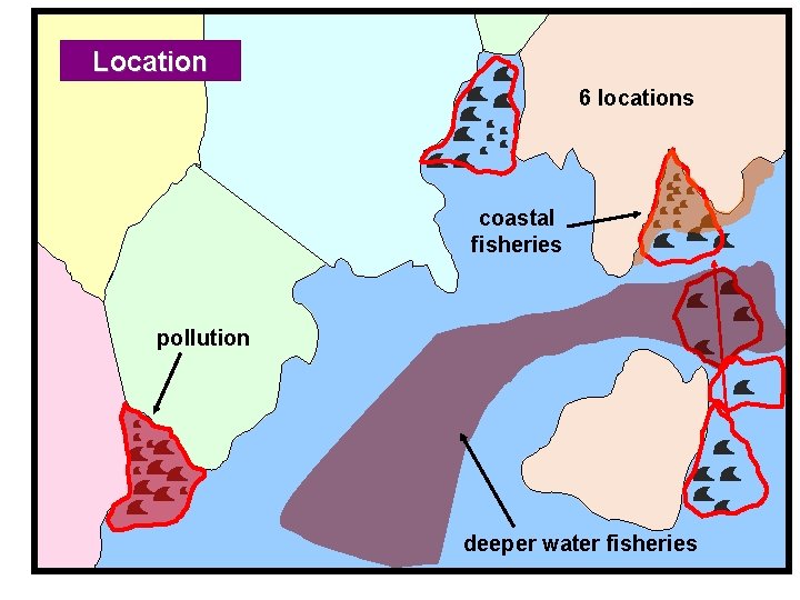 Location 6 locations coastal fisheries pollution IUCN (International Union for Conservation of deeper water