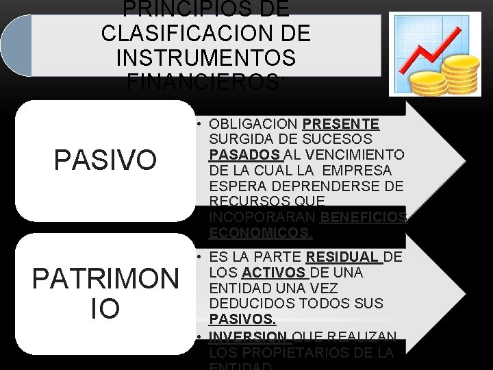 PRINCIPIOS DE CLASIFICACION DE INSTRUMENTOS FINANCIEROS: PASIVO PATRIMON IO • OBLIGACION PRESENTE SURGIDA DE